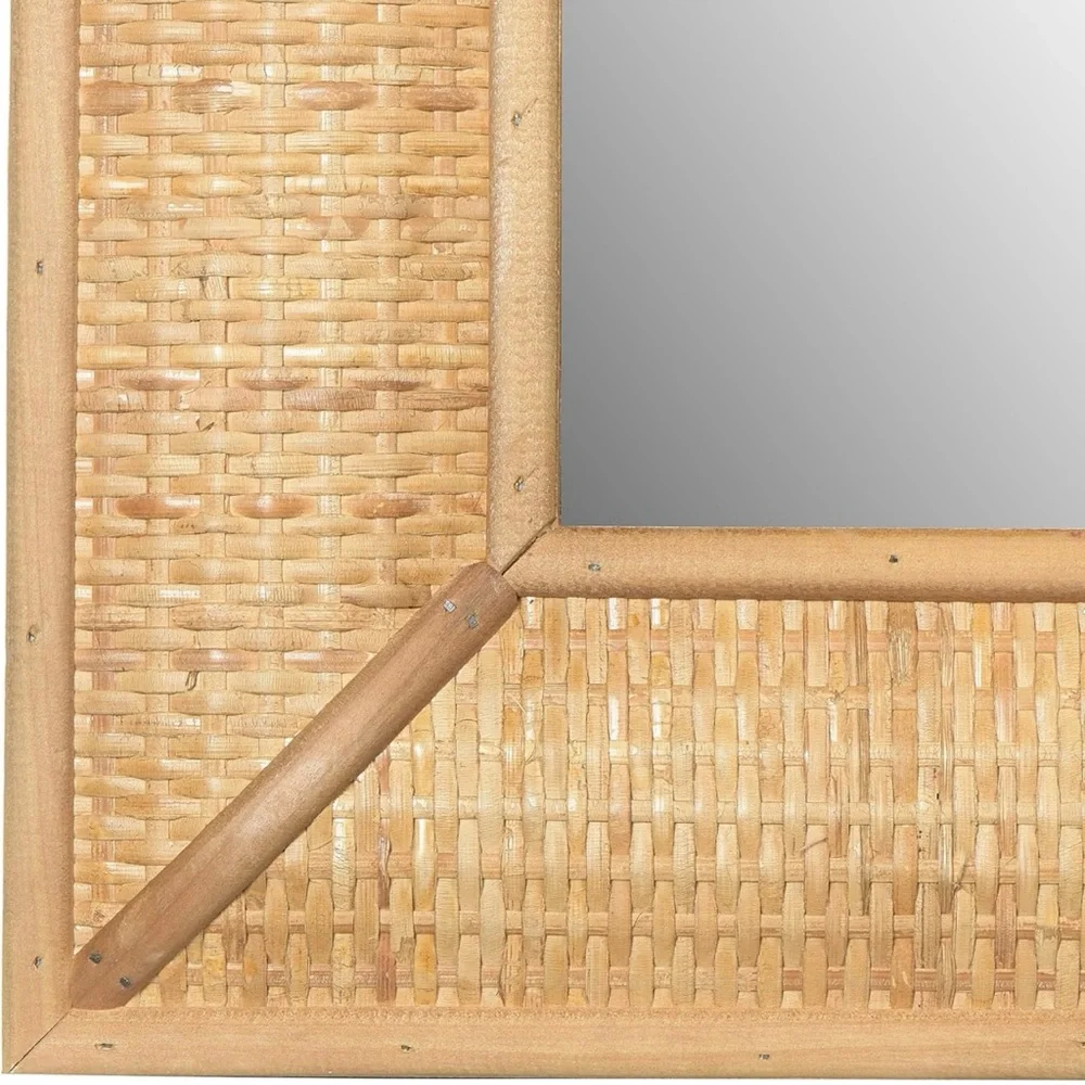 New West Elm Large Rattan Boho Rectangular Frame Wall Mirror - 27